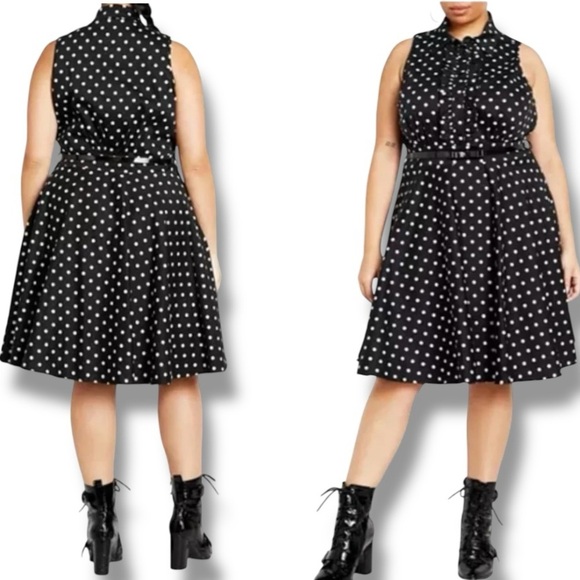 City Chic Dresses & Skirts - City Chic Nellie Shirt Dress Black White Polka Dot NO BELT Size 16 NWT